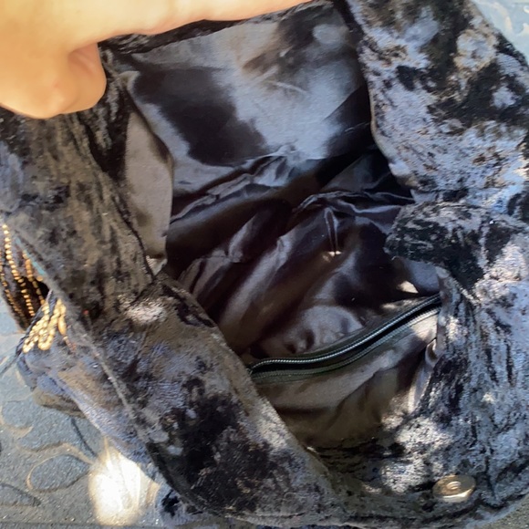 Vintage Crushed Velvet Embellished Bead Sequin Handbag Shoulder Purse Pocketbook - Picture 7 of 7
